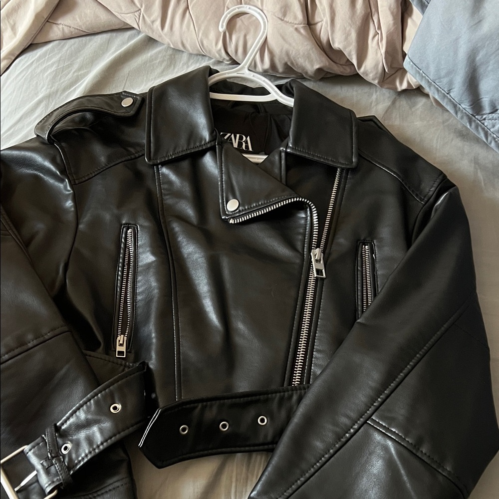 ZARA Black Faux Leather Biker Jacket